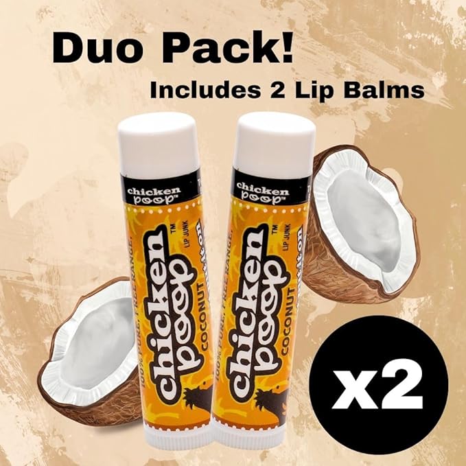 Chicken Poop Lip Balm Simone Chickenbone Coconut Duo 100% Natural Moisturizer for Dry Chapped Lips, 0.15 oz (Pack of 2)