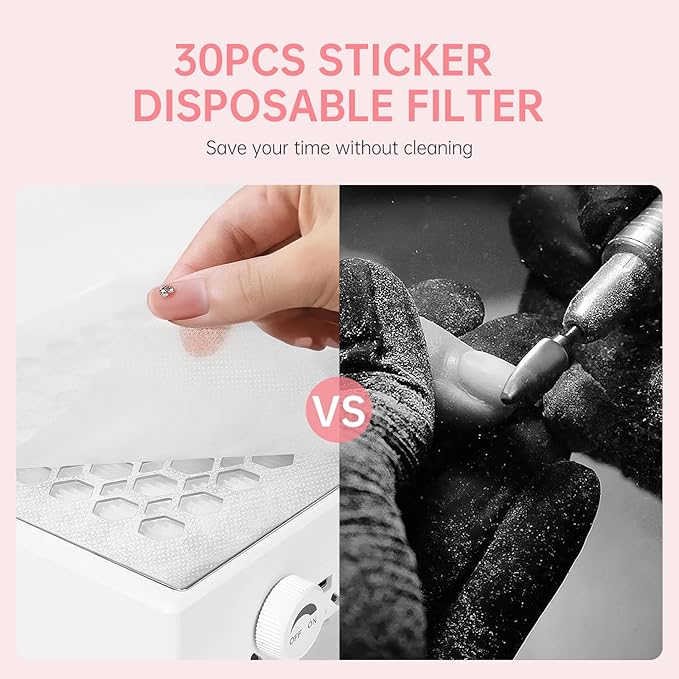 Cordless Nail Dust Collector,Brushless Turbo Fan Dust Collector Nail Tech 30pcs Cotton Filter,Rechargeable Dust Suction Machine for Acrylic Gel Polish Manicure at Salon&Home