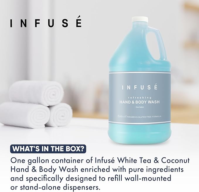 1-Shoppe All-in-Kit Hand/Body Wash | Infuse White Tea & Coconut Hotel | 1 Gallon | For Hospitality & Vacation Rentals to Refill Dispensers | (Single Gallon)