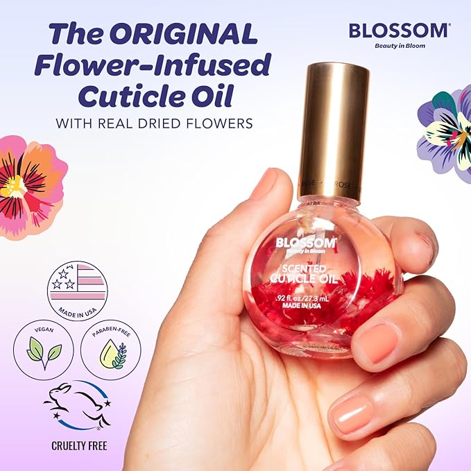 Blossom Hydrating, Moisturizing, Strengthening, Scented Cuticle Oil, Infused with Real Flowers, Made in USA, 1.26 fl. oz, 3 pack Fruit Bundle, Strawberry, Grape, Cherry