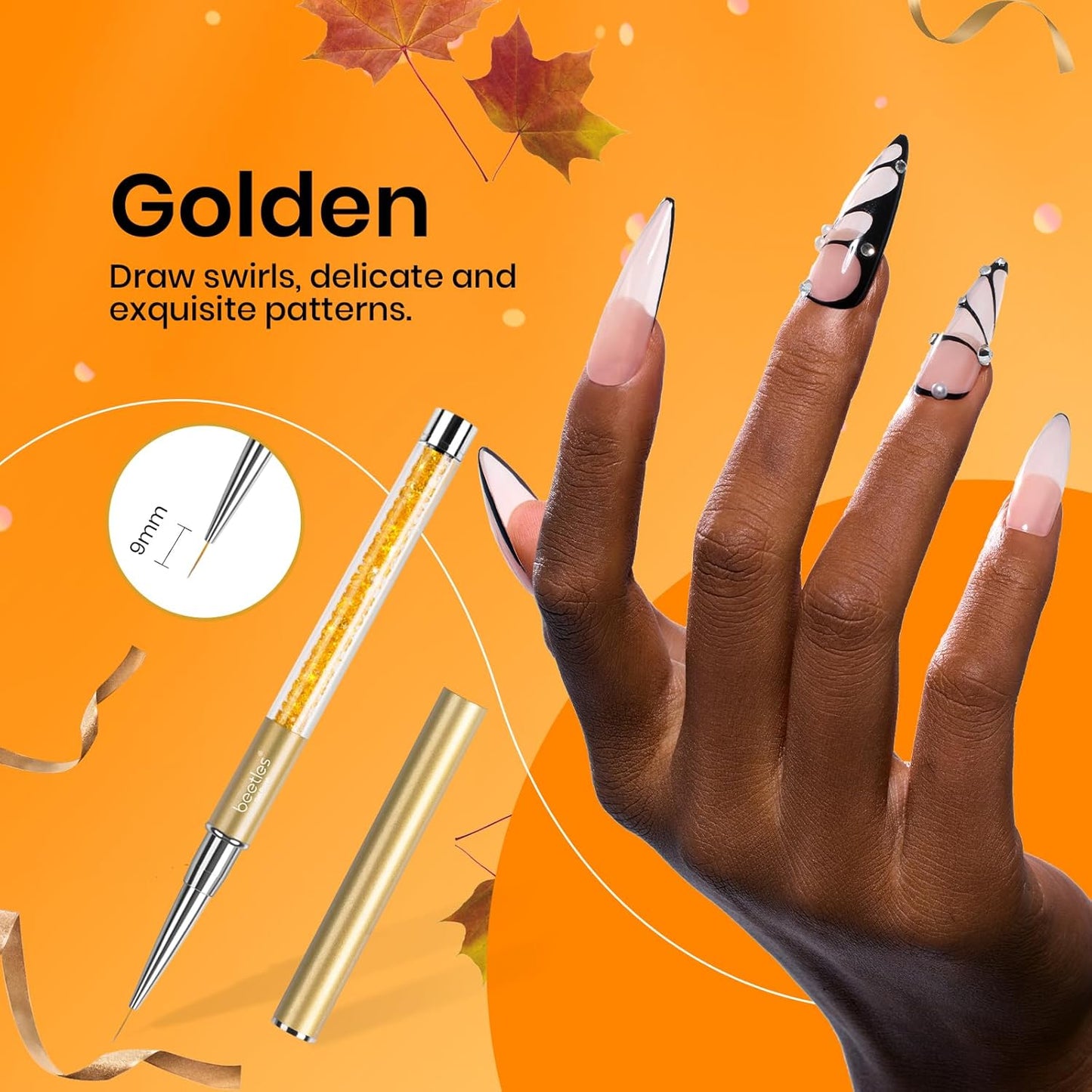 Beetles Gel Polish Nail Art Liner Brushes 5Pcs Painting Art Design Pen Set Diamond Application Rhinestone Handle Dotting Drawing Sizes 5 7 9 11 20mm Nail Design Gift for Women