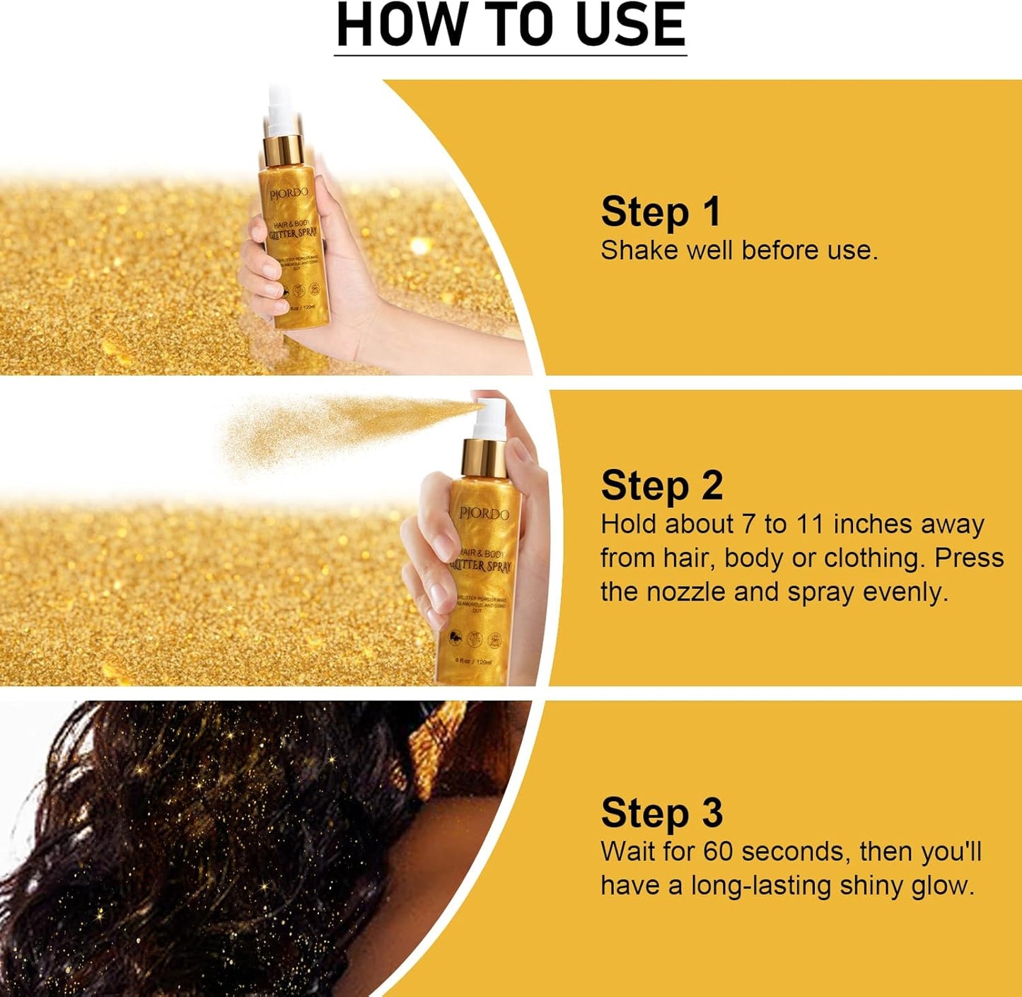 Body Glitter Spray, Shimmer Spray, Gold Glitter for Hair and Body, Glitter Hairspray, Spray for Women Makeup Party Festival Rave 4FL.OZ