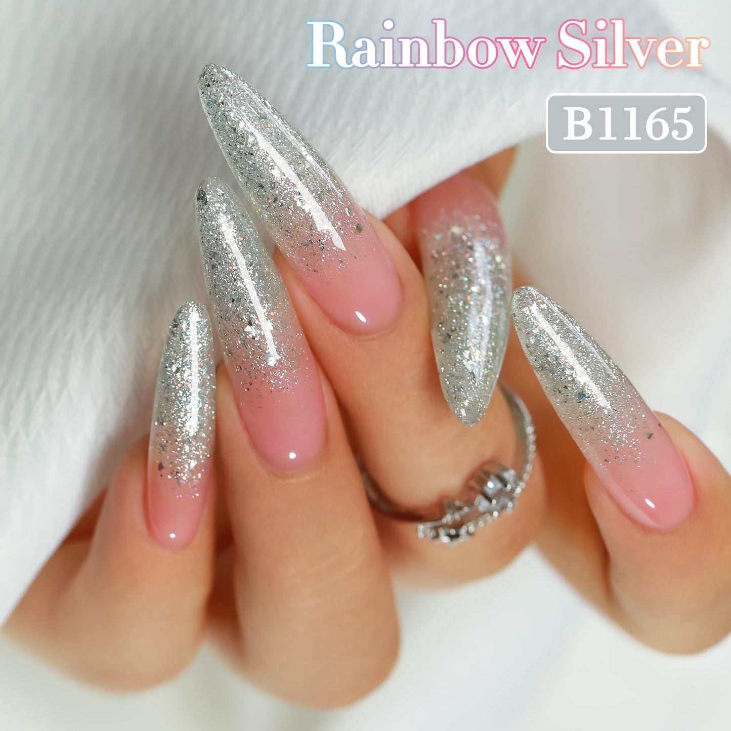 Double Rhythm 0.5Oz Glitter Gel Polish Shimmer Reflective Color for Nail Art Salon DIY Soak Off 15ml Nail Lamp Gel Polish at Home (Rainbow Silver-B1165)
