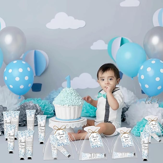 50 Sets Blue Flower Baby Shower Hand Cream Set, Favors Party for Guests Bridal Wedding Gift Bulk Baby Shower Travel Size Hand Cream Blue Flower with Thank You Card and Organza Gift Bags(blue flower)