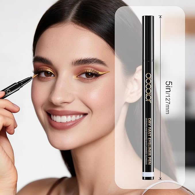 docolor Eyeliner, 2PCS Gold Liquid Eyeliner Waterproof Eye Liner Pen Super Slim Precise All Day Gold Eye Pencils Professional Makeup Liquid Eye Liner Pencil for Women