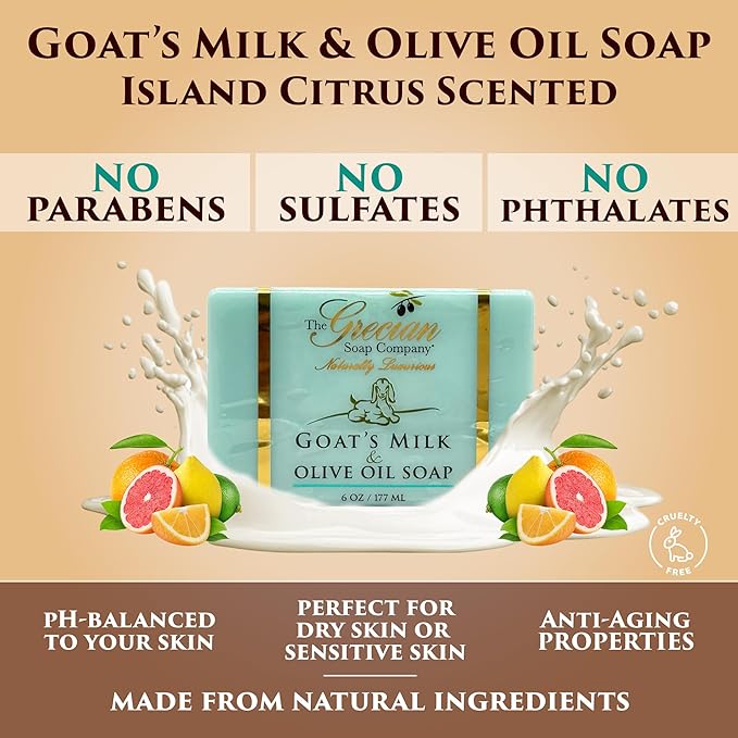 Deluxe Bathtub Gift Set, 6pcs Goat Milk & Olive Oil Skin Care Set, Birthday Gifts for Women, Bridal Shower Gifts, Gifts for Mom, Island Citrus Scent, Handmade in the USA