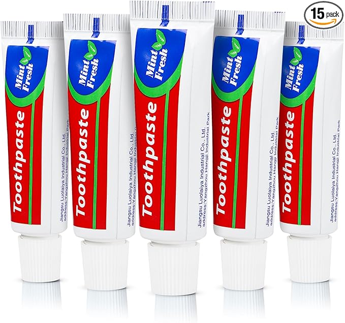 15 Tubes Bulk Travel Size Toothpaste,Miniature 0.88oz(25g) Small Toothpastes Travel Size Bulk 1.3x3.93 inches Peppermint Mini Disposable Toothpaste for Hotel,Guests,Homeless,Charity
