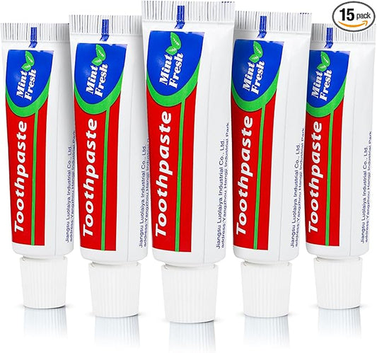 15 Tubes Bulk Travel Size Toothpaste,Miniature 0.88oz(25g) Small Toothpastes Travel Size Bulk 1.3x3.93 inches Peppermint Mini Disposable Toothpaste for Hotel,Guests,Homeless,Charity