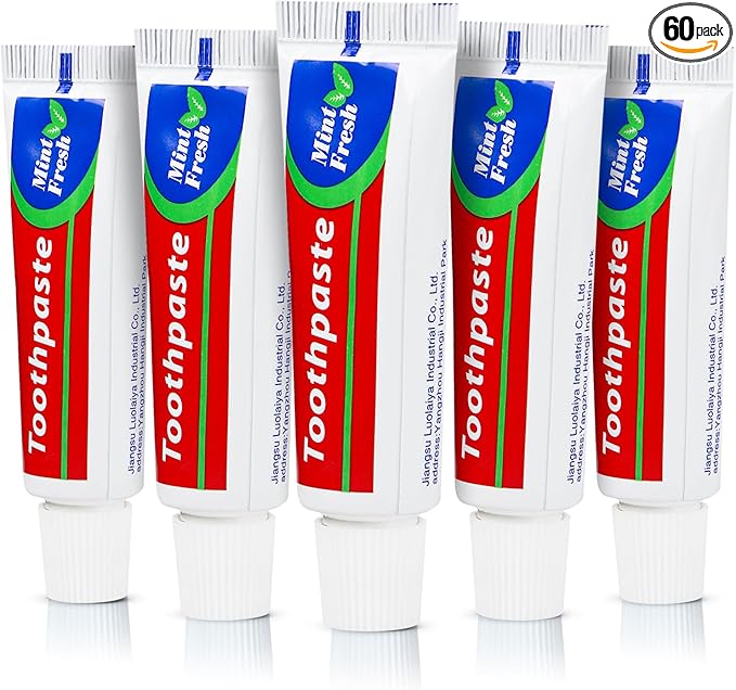 60 Tubes Bulk Travel Size Toothpaste,Miniature 0.88oz(25g) Small Toothpaste Travel Size Bulk 1.3x3.93 inches Peppermint Mini Disposable Toothpaste for Hotel,Guests,Homeless,Charity