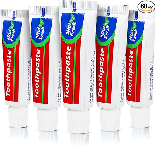 60 Tubes Bulk Travel Size Toothpaste,Miniature 0.88oz(25g) Small Toothpaste Travel Size Bulk 1.3x3.93 inches Peppermint Mini Disposable Toothpaste for Hotel,Guests,Homeless,Charity