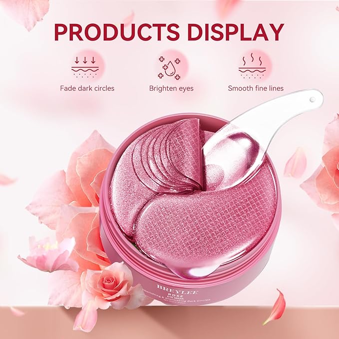 BREYLEE Rose Eye Mask– 60 Pcs, Under Eye Patches, Patches For Puffy Eyes,Hydrates, Improves And Firms The Eye Area, Suitable For Both Women And Men.