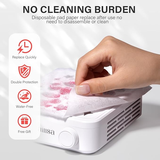 Aillsa Nail Dust Collector: Professional Powerful Suction Dust Collector Nail Tech Adjustable Speed with LED Display & Brush & Filter Paper Dust Collector for Manicure Salon & Home Use（White）