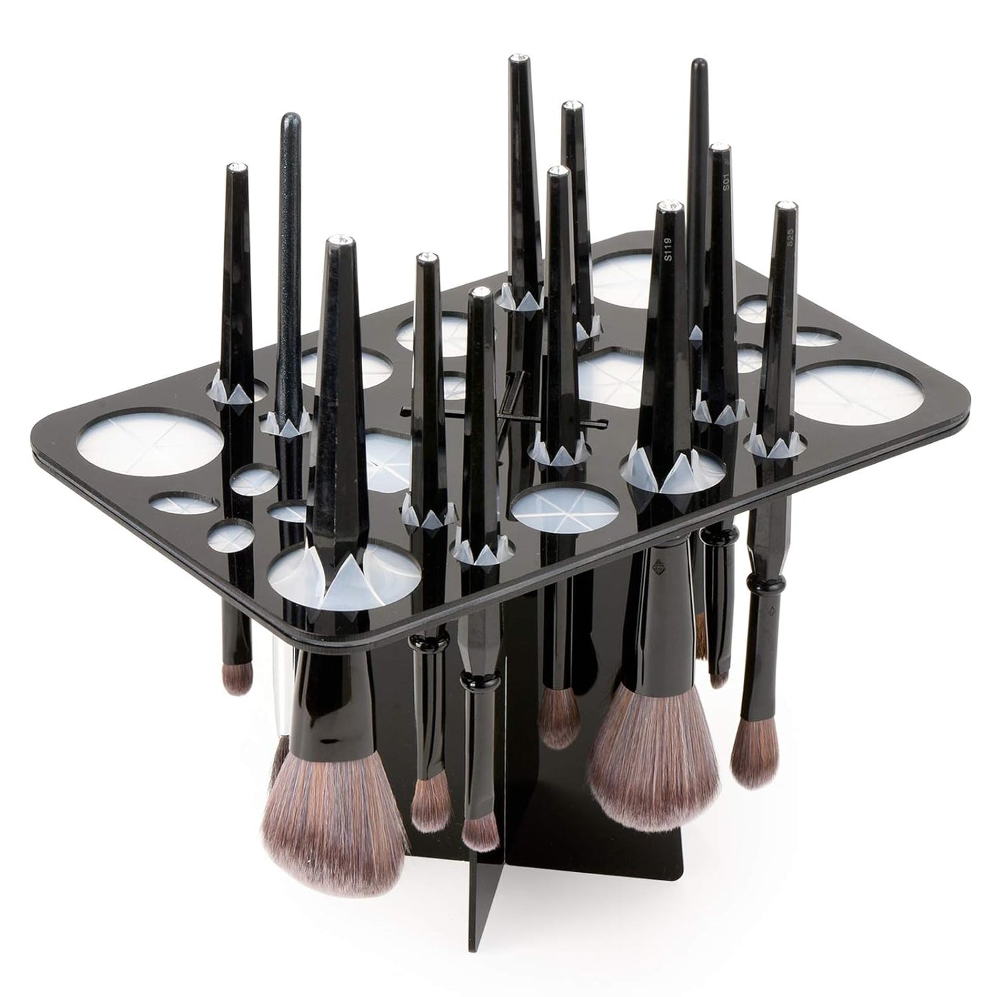Acrylic Makeup Brushes Drying Rack, Brushes Dryer, Collapsible Holder Stand Tree Tray Support Display for Makeup Artist Nail Brushes Paintbrushes Makeup Lovers, 28 Slot, Black, Unisex
