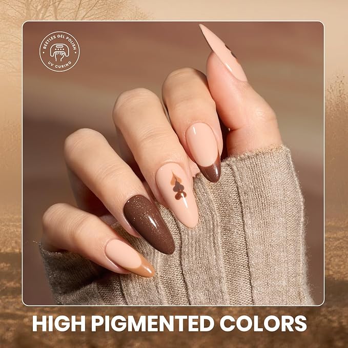 Beetles Gel Nail Polish Set - 20 Colors Warm Mist Fall Gel Nail Kit Burgundy Brown Nude Gold Glitter Gray Shimmer Soak Off Long Lasting with Base & Top Coat Home DIY Salon Nail Art Gift Set for Women