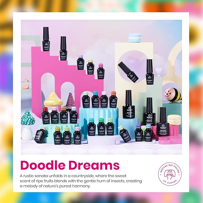 Beetles Gel Nail Polish Set, 25 Colors Bright Gel Polish Kit 32 PCS Nude White Black Pink Blue Green Yellow Colors with Base Glossy Matte Top Coat Gifts for Women Doodle Dreams