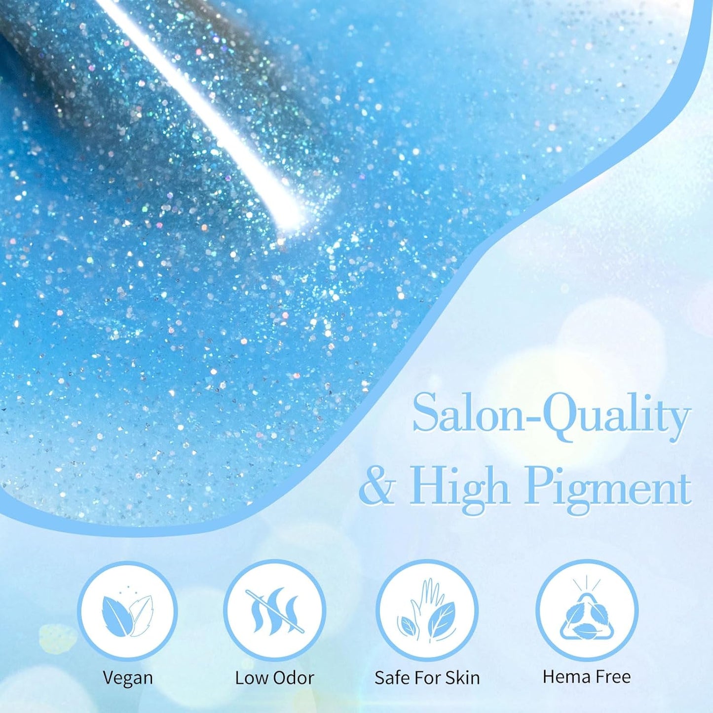 CANNI 1 Pcs Glitter Blue Gel Nail Polish, Shimmer Sparkly Blue Colors Gel Polish Soak Off Led Nail Art Gel Manicure Salon DIY