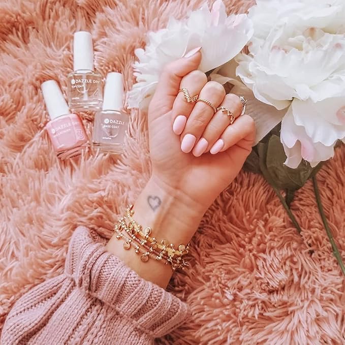 Dazzle Dry Mini Kit 4 Step System - Livin' La Vida Yoga, a soft and pale creamy pink with a hint of diamond dusted shimmer. Semi-sheer cream. (5 Piece Kit / 5 Manicures)