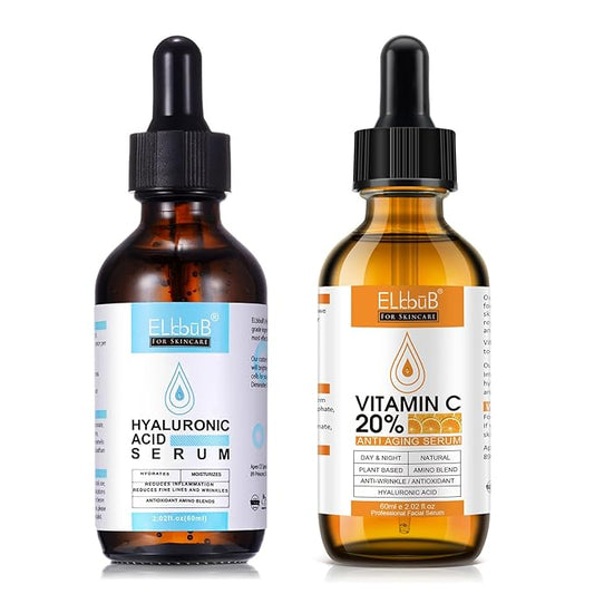 Anti Aging Vitamin C Serum Hyaluronic Acid Serum Set - with Hyaluronic Acid, Skin Care Set Boost Skin Collagen,Hydrate & Plump Skin, Anti Aging & Wrinkle Facial Serum