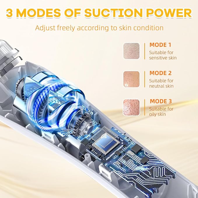 2025 Pore Vacuum with Camerafor, USB Rechargeable Blackhead Remover Vacuum,3 Levels Adjustable Pore Vacuum Blackhead Remover, 6 Suction Heads,Face Vacuum Pore Cleanser for Women & Men