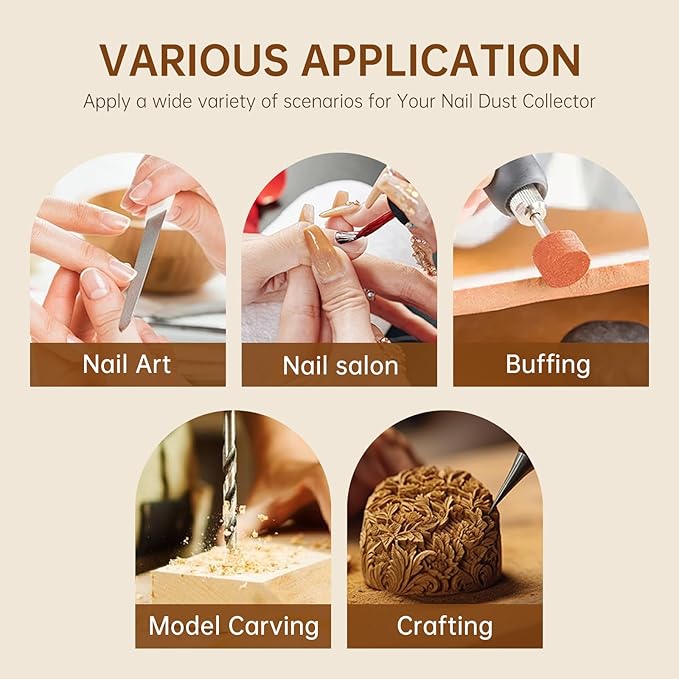 Cordless Nail Dust Collector, Brushless Turbo Fan Dust Collector Nail Tech with 30pcs Cotton Filter,Rechargeable Dust Suction Machine for Acrylic Gel Polish Manicure at Salon&Home