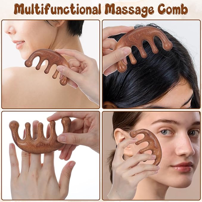 2pcs Wooden Scalp Massager Comb, Scalp Comb Tool for Dandruff Removal Head Neck Shoulders Hands Arms - Muscle Pressure Release Massage Brush
