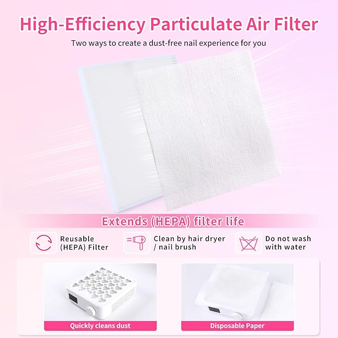 BQAN Nail Dust Collector Portable for Home & Salon - 4200RPM Vacuum with Reusable Filter, for Acrylic Drilling Dust Beginner Friendly Small Manicure Tool (White)