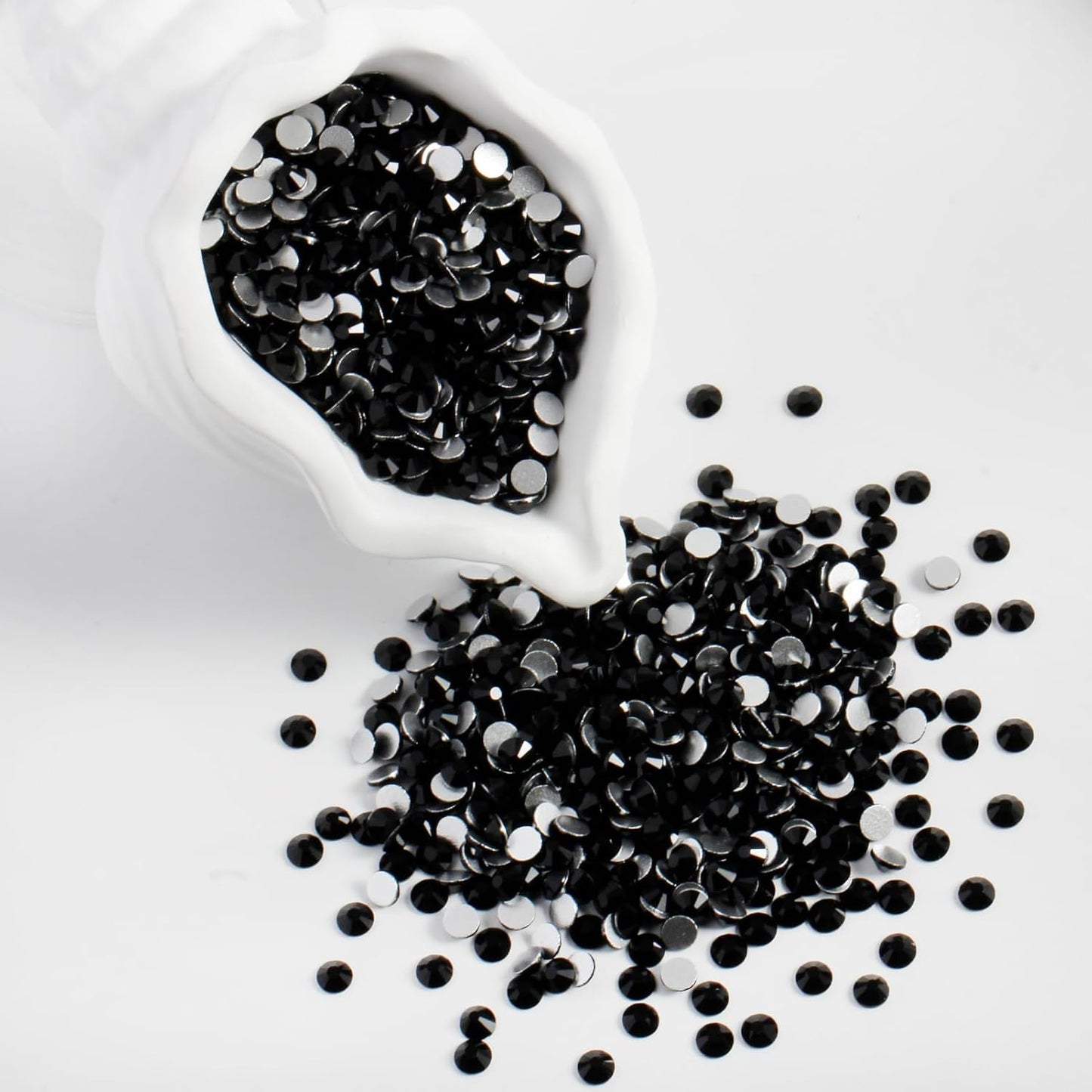 3000PCS SS8 Flatback Rhinestones | 12-Facet Diamond-Cut Glass Gems for Nail Art, Clothing, DIY Crafts |Glue-On Decoration Stones with Silver Backing(Jet Black)