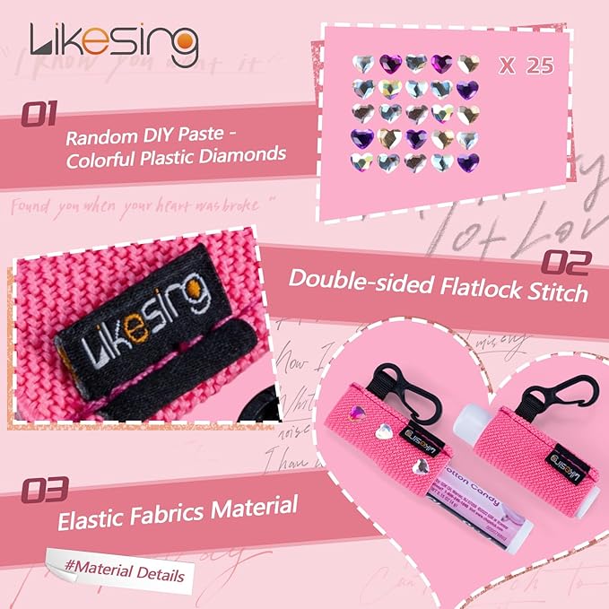 Chapstick Holder Key Chain, 4 Pcs DIY Colorful Heart-Shaped Diamond Lip Balm Holder for Chapstick Lip Gloss, Elastic Chapstick Keychain Holder for Keys Purse Gift for Women Girls