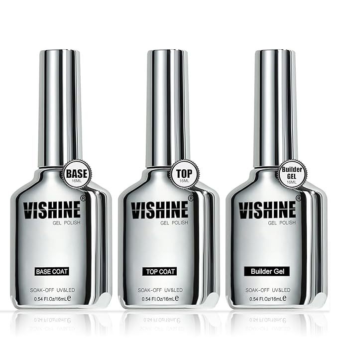 Vishine 3PCS 16ml Top Coat, Builder Gel and Base Coat Set, No Wipe Gel Top Coat Base Gel Builder Extension Gel for Nails Art Long Lasting Nail Protection Soak Off LED Gel