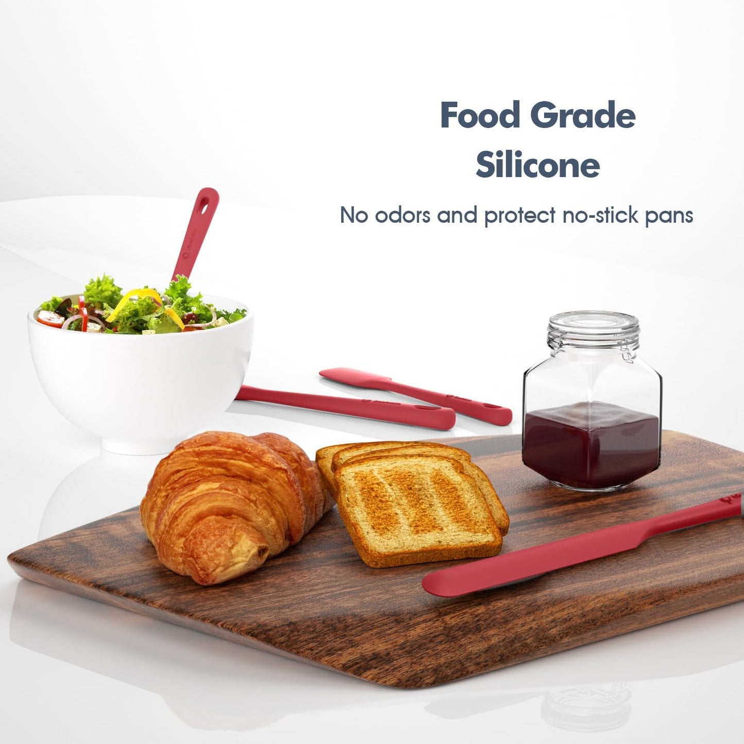 5 Pieces Silicone Spatula Set, Food Grade Rubber Spatula, Upgrade Strong Handle with Ergonomic Grip, Heat Resistant Up to 600°F for Nonstick Cookware, Cooking Red