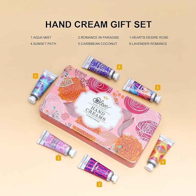BODY & EARTH # LOVE Hand Cream Set Hand Lotion Gift Set for Women, 6-Pack of Travel Size Hand Lotions, Enriched with Shea Butter for Nourishing Dry Hands, Birthday Gifts for Christmas