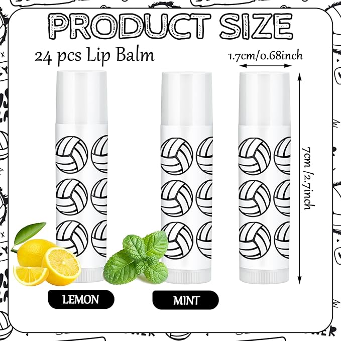24 Pcs Lip Balm Team Gifts Party Favors - Volleyball Lip Balm Gift for Team Party Guest Supplies (White)