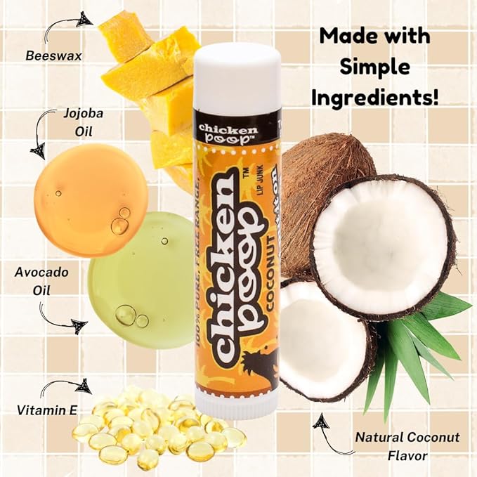 Chicken Poop Lip Balm Simone Chickenbone Coconut Duo 100% Natural Moisturizer for Dry Chapped Lips, 0.15 oz (Pack of 2)