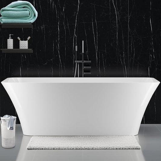 67 Inch Acrylic BathTubs for Bathroom – Contemporary Deep Soaking Oval Tub with Chrome Drain, White Freestanding Style Stand Alone Tubs for Full Body Relaxation and Daily Comfort
