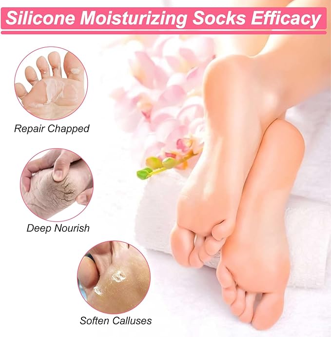 BUSOHA 3 Pairs Silicone Socks for Dry Cracked Feet Women, Moisturizing Socks, Foot Spa Pedicure Silicone Socks