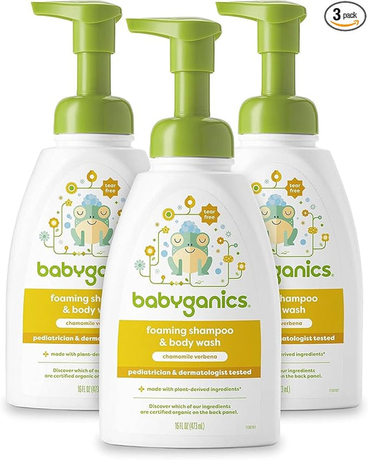 Babyganics Baby Shampoo + Body Wash Pump Bottle, Chamomile Verbena, 16oz, 3 Pack
