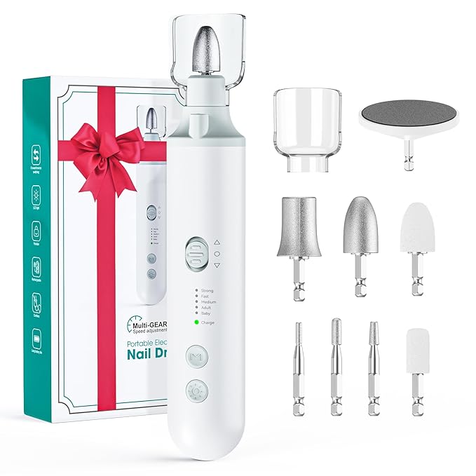 Cordless Nail Drill Electric Nail File: Professional Manicure Pedicure Kit for Acrylic Gel Nails Grind Trim Polish, 5-Speed Brushless Electric Foot Callus Remover ,Nail Tool for Women & Men
