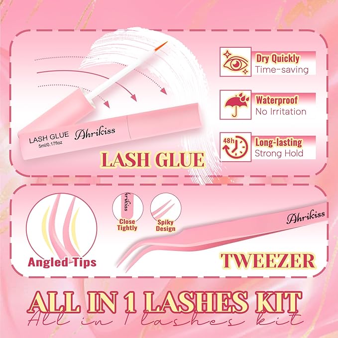 Ahrikiss Lashes Spiky Manga Lashes Anime False Eyelashes 8 Pairs Faux Mink Lashes Kit with Lash Glue and Lash Tweezers Cosplay Thick Fake Eyelashes Soft Strip Lashes Natural Look (Dolls)