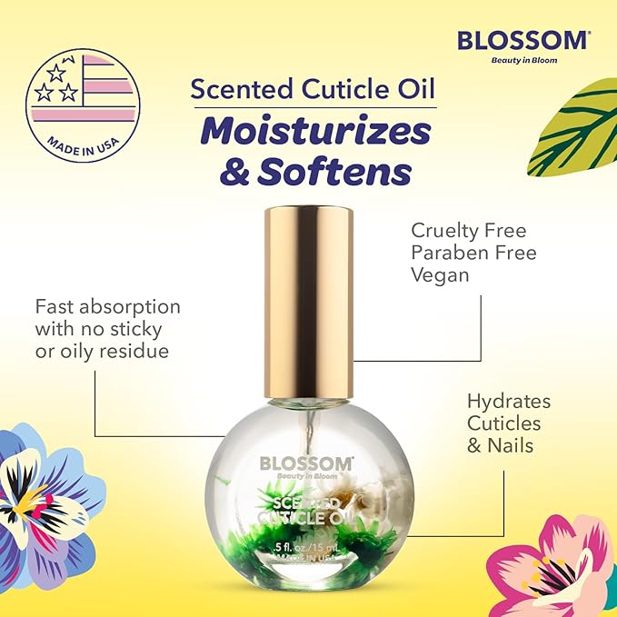 Blossom Cuticle Oil for Nails, Hydrating, Moisturizing, Scented Nail Oil Cuticle Care, Infused with Real Flowers, Made in USA, 0.5 fl. oz, Amazon Exclusive, Lemon Cookie
