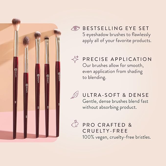 BK BEAUTY - Essentials Brush Set (5PC) - Professional Makeup Brushes for Blending, Smudging, & Defining | Premium Eyeshadow Set for Flawless Eye Looks
