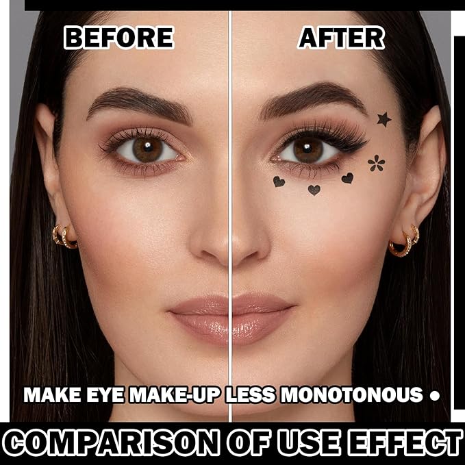 8PCS Black Liquid Eyeliner Stamps Set,Double-side Winged Eyeliner Stencil Pen,Waterproof Long Lasting Eye Liners Stamp Eyeliner Pencil Tattoo Makeup Tools with Heart,Flower,Star,Butterfly,Cone Shapes