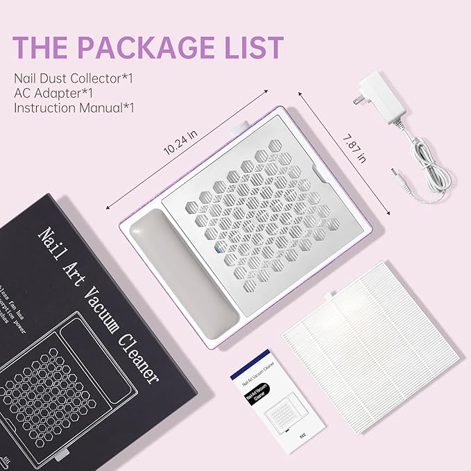 Cordless Nail Dust Collector,Brushless Turbo Fan Dust Collector Nail Tech 30pcs Cotton Filter,Rechargeable Dust Suction Machine for Acrylic Gel Polish Manicure at Salon&Home