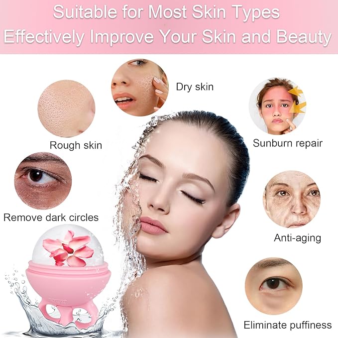 2 Pack Ice Roller for Face, Ice Face Roller for Eye Neck Body, Ice Cube Roller Massager Gua Sha Tool, Eliminates Puffiness, Reusable Facial Ice Mold, De-Puff Eye Bags, Women Men Gifts (Pink and Blue)