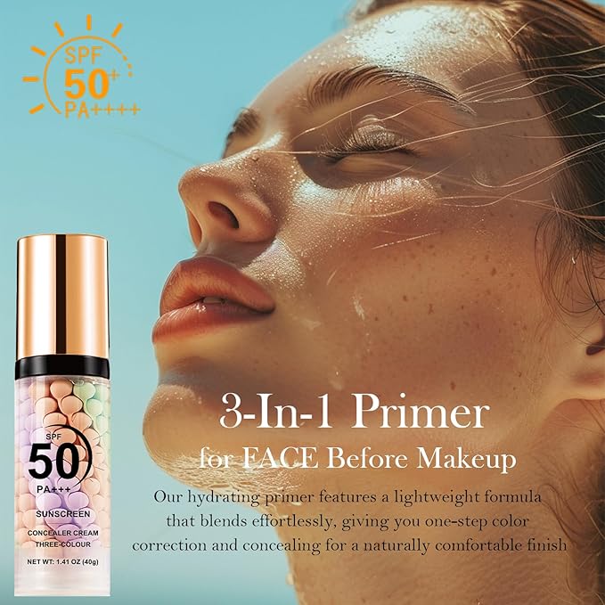 3-in-1 Primer for Face Before Makeup, 3 Colors Makeup Primer, One Step Color Correcting Primer, SPF 50 Sunscreen Isolation Cream, Oil Control, Moisturizing and Waterproof Color Corrector