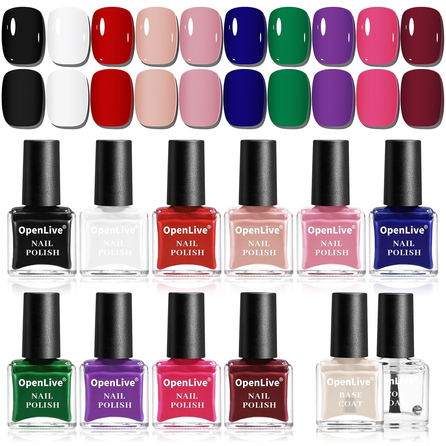 12 PCS Nail Polish Set With 10 Colour Combo, 2 PCS Base And Top Coat,Fast Drying Nail Polish For Home DIY And Beginners.