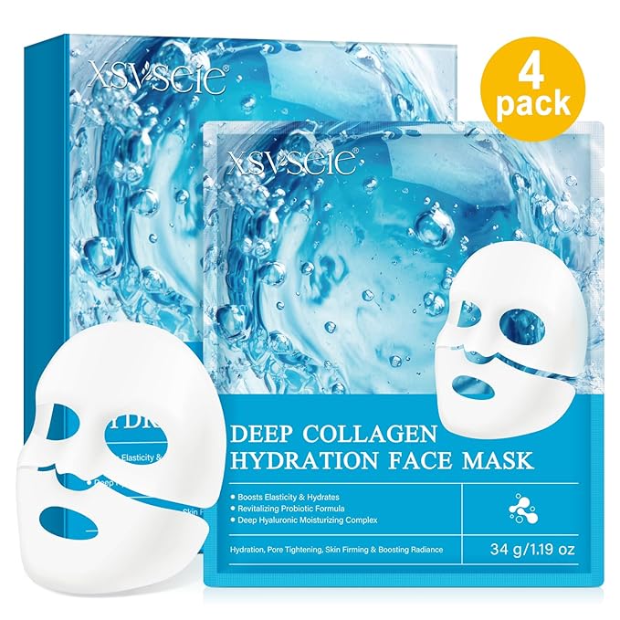Collagen Real Deep Mask, Collagen Face Mask, Collagen Mask for Women with Hyaluronic Acid, Hydrating Face Masks Skincare, Firming Anti Wrinkle Aging Lifting Mask, Enhance Skin Vitality Deep Repair