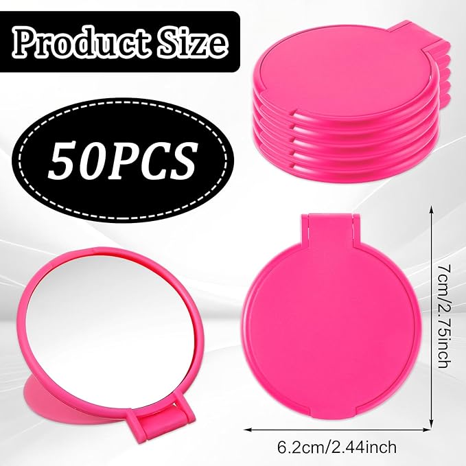 50 Pcs Round Compact Mirrors for Purse Mini Folding Mirrors Portable Pocket Mirror Travel Makeup Small Mirror for Women Daily Use (Rose Red)