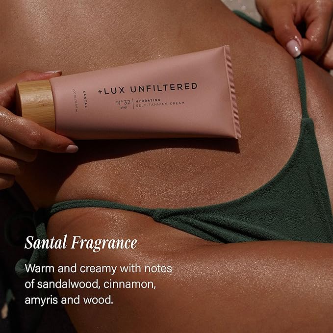 '+ Lux Unfiltered N°32 Deep Gradual Self Tanner, Hydrating Self Tanning Lotion with Shea Butter & Squalane - Non-Sticky, No Transfer, Natural-Looking Tan - Vegan & Cruelty-Free Sunless Tanner - Santal