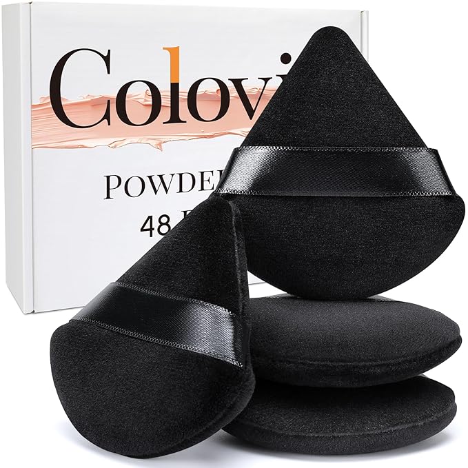 Colovis 72 PCS Powder Puff, Face Soft Makeup Sponge, Velour Triangle Powder Puff for Foundation, Makeup Puff Setting Makeup for Loose Powder, Beauty Tools(Black)