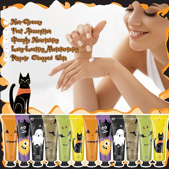 72 Pack Halloween Hand Cream Gift Sets for Women Ghost Mini Hand Lotion Bulk Travel Size Moisturizing Cream Halloween Party Favors Gifts for Stocking Stuffers 6 Natural Plant Fragrances
